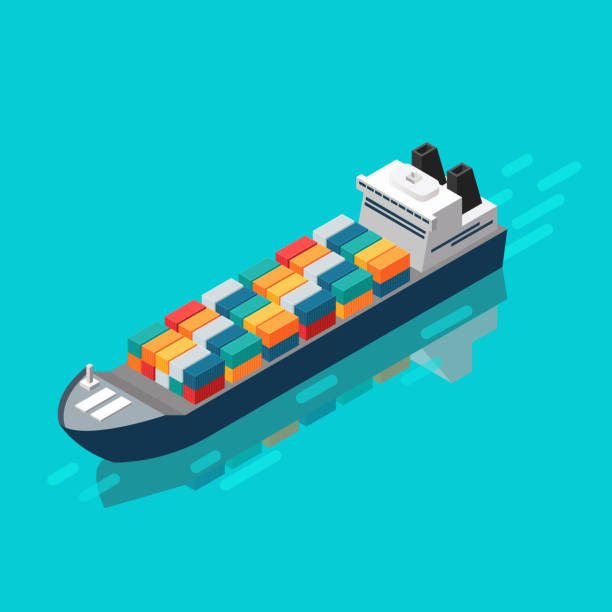kontenerowiec w widoku izometrycznym - port ship stock illustrations