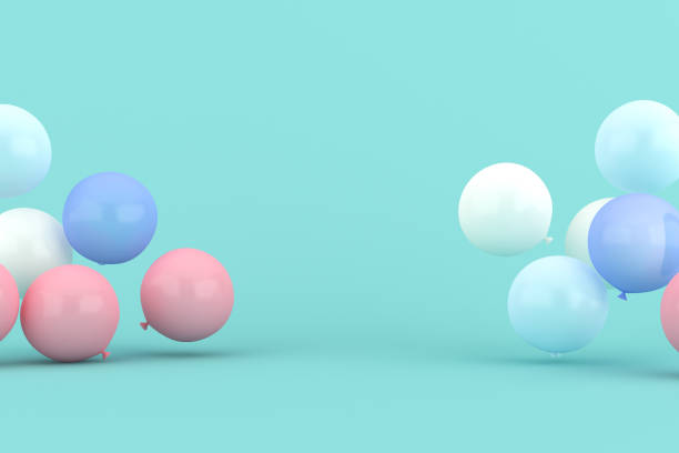 istock Floating balloons on green background. 3d rendering. 1340225173