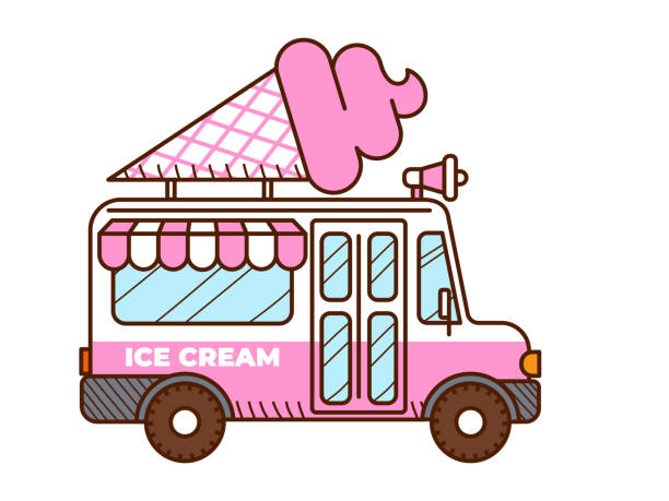 ilustrações, clipart, desenhos animados e ícones de ícone da van de sorvete. caminhão de alimentos isolado - ice cream truck