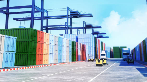 istock Container terminals in port and container shipping,large cargo port. 1340228693