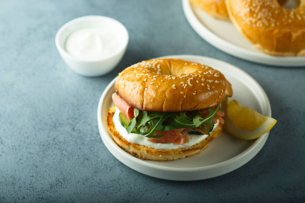 istock Bagel sandwich with salmon 1340229575