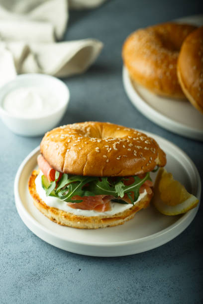 istock Bagel sandwich with salmon 1340230316