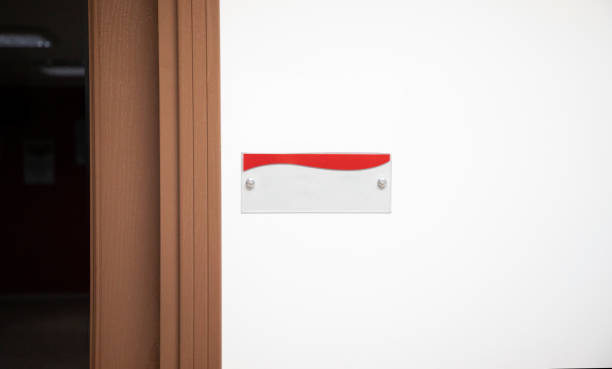 transparent office room plate. blank door plate with red pattern