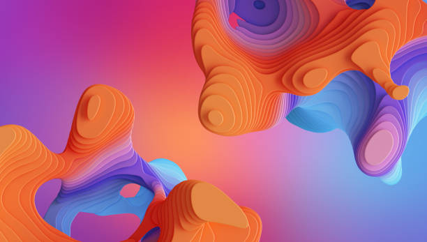 istock 3d render, abstract colorful neon background with volumetric curvy shapes and wavy lines. Red blue violet wallpaper with marbling effect 1340232005