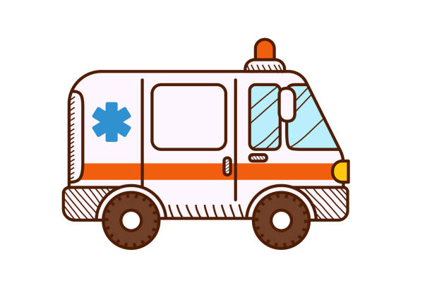 Ambulance car isolated on white. Emergency vehicle vector art illustration