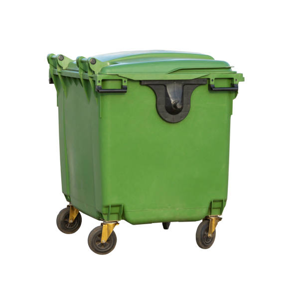 istock Trash can recycling on wheels isolated on white background. 1340233151