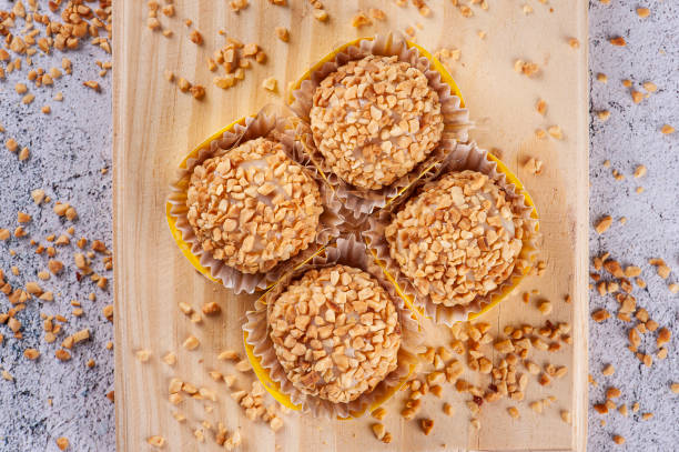 Peanut Gourmet Brigadeiro. Typical Brazilian sweet. Top view