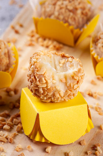 Peanut Gourmet Brigadeiro. Typical Brazilian sweet. Top view