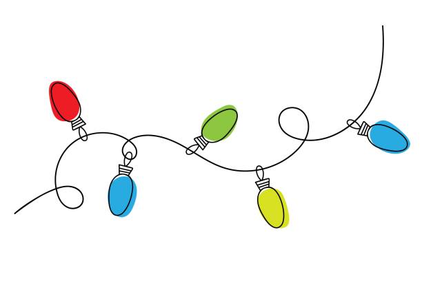 colorful glow light lamp on wire strings.christmas lights bulbs garland for holiday, merry christmas and happy new year greeting card, party decoration, template. christmas glowing garland - christmas lights stock illustrations