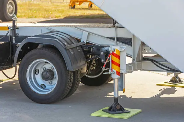 Photo of Support on the body of the special equipment of the machine car truck, service. Reliable sustainable.