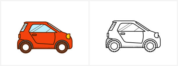 마이크로 자동차 색칠 페이지. 마이크로 카 사이드 뷰 - compact car stock illustrations