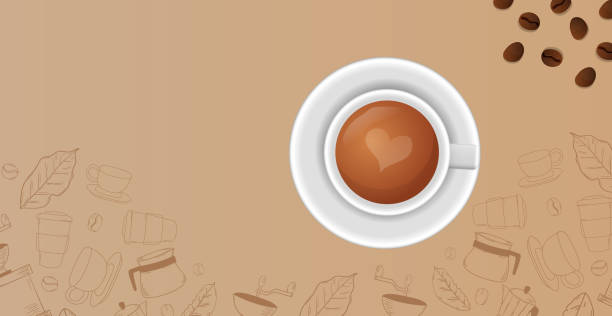 ilustrações de stock, clip art, desenhos animados e ícones de coffee background with realistic cup of coffee - vector - coffee backgrounds cafe breakfast