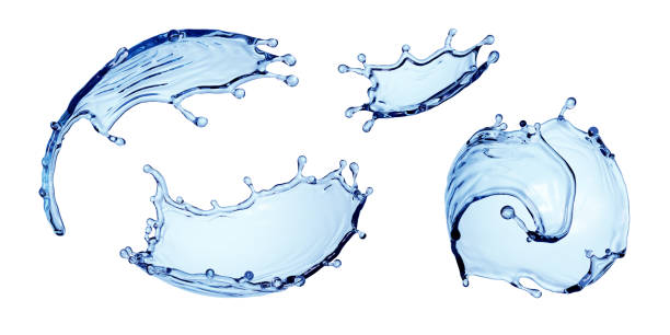 istock 3d render, collection of water splash elements. Splashing blue liquid clip art isolated on white background 1340236372