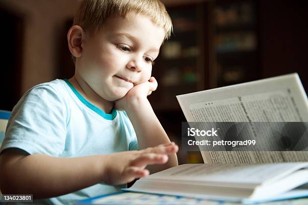 Menino Ler Livro - Fotografias de stock e mais imagens de Aluno - Aluno, Aluno da Escola Primária, Aluno de Jardim de Infância