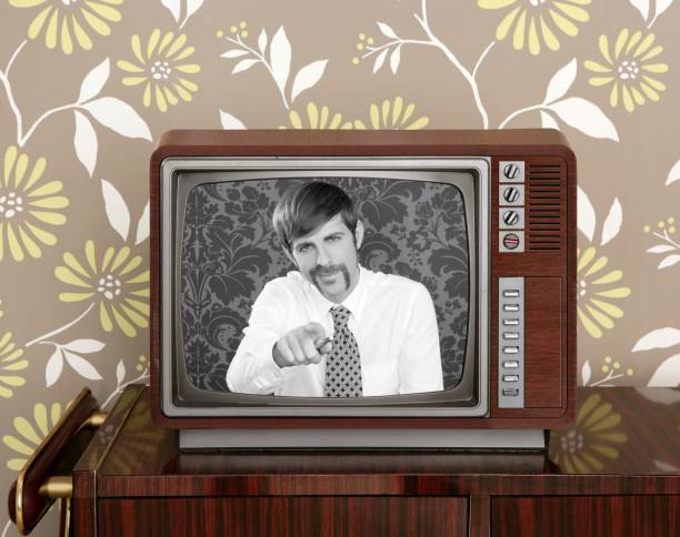 istock retro tv presenter mustache man wood television 1340239006