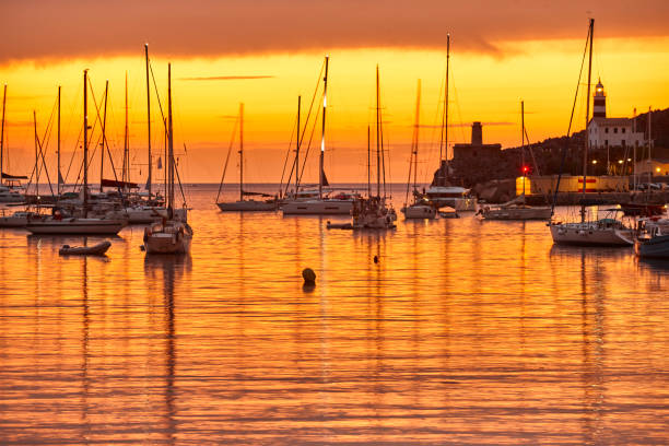 istock Sunset in mediterranean coast. Soller harbor. Balearic island. Mallorca. Spain 1340239124