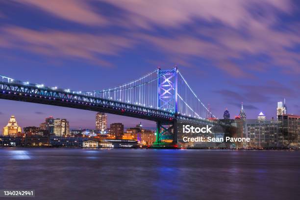 Philadelphia Pennsylvania Usa Skyline On The Delaware River With Ben Franklin Bridge Stock Photo - Download Image Now
