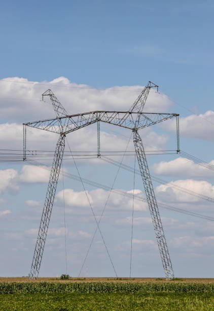 istock Overhead power line, power transmission line, support of high-voltage overhead power line 1340244285