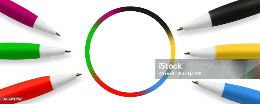 6 German colors of political parties and ballpens 2021 Stock Photo