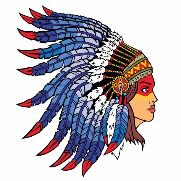 Vector illustration of Native American girl in national headdress.