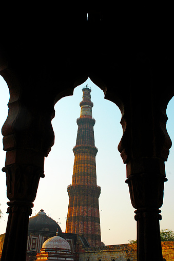 The popular Indian Qutub Minar in New Delhi. The Qutb Minar, also spelled as Qutub Minar and Qutab Minar, is a minaret and 