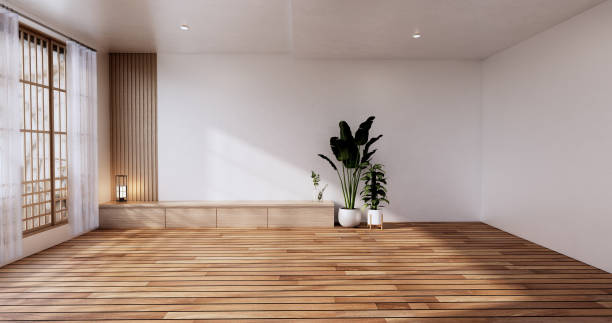 istock Empty room, white room, Clean modern room ,japanese style.3D rendering 1340248028