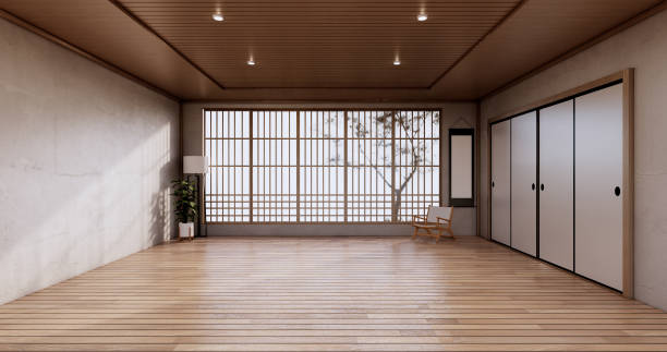 istock Empty room, white room, Clean modern room ,japanese style.3D rendering 1340248502