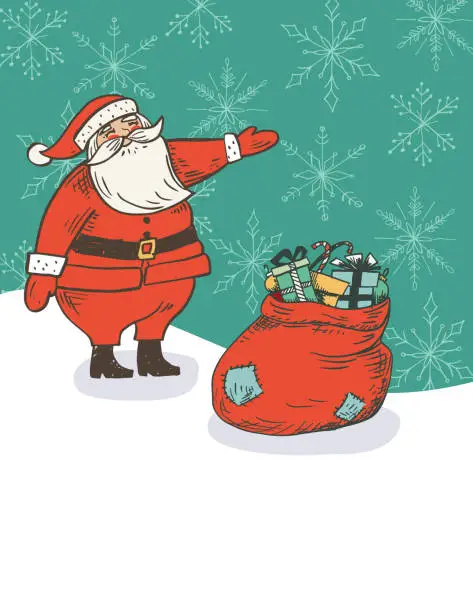 Vector illustration of Handdrawn Santa Claus Christmas Card Template