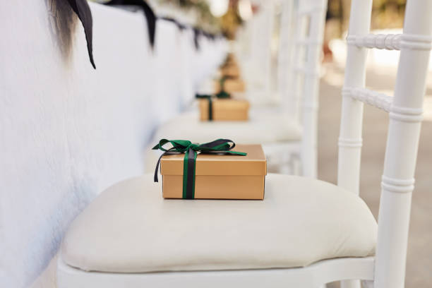 istock Shot of a gift box on a chair at a wedding reception 1340252502