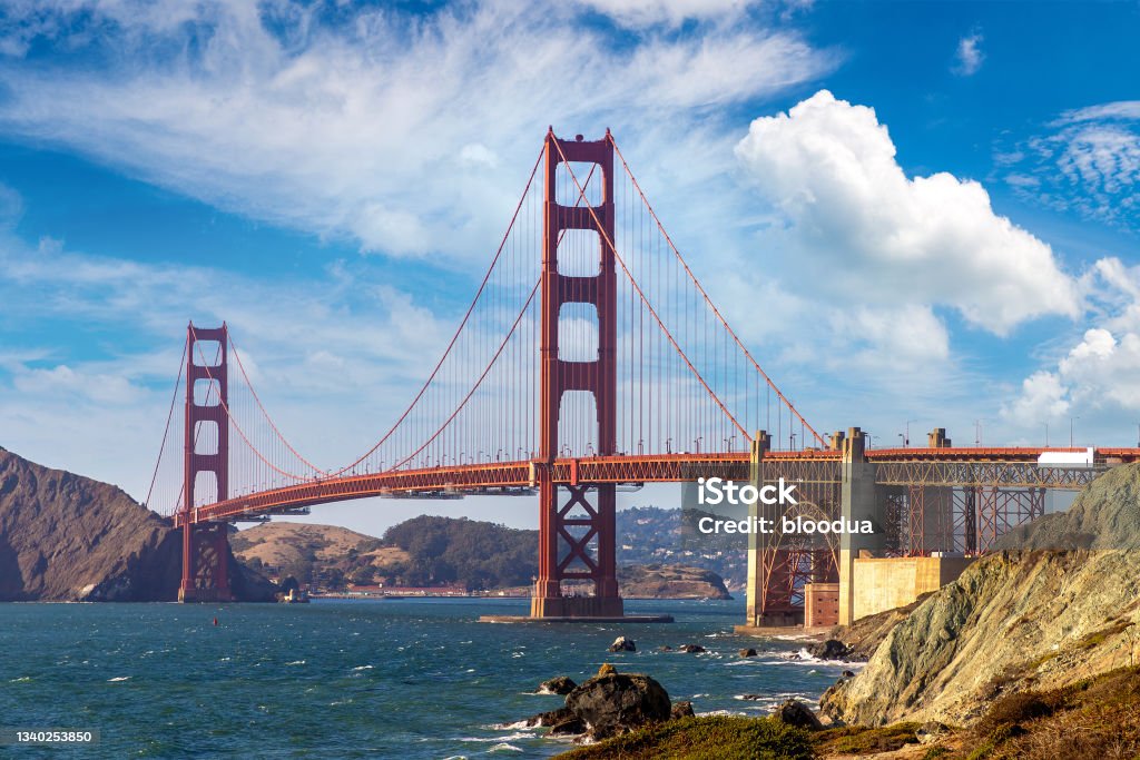 Golden Gate Bridge in San Francisco Golden Gate Bridge seen from Marshall beach in San Francisco, California, USA San Francisco - California Stock Photo