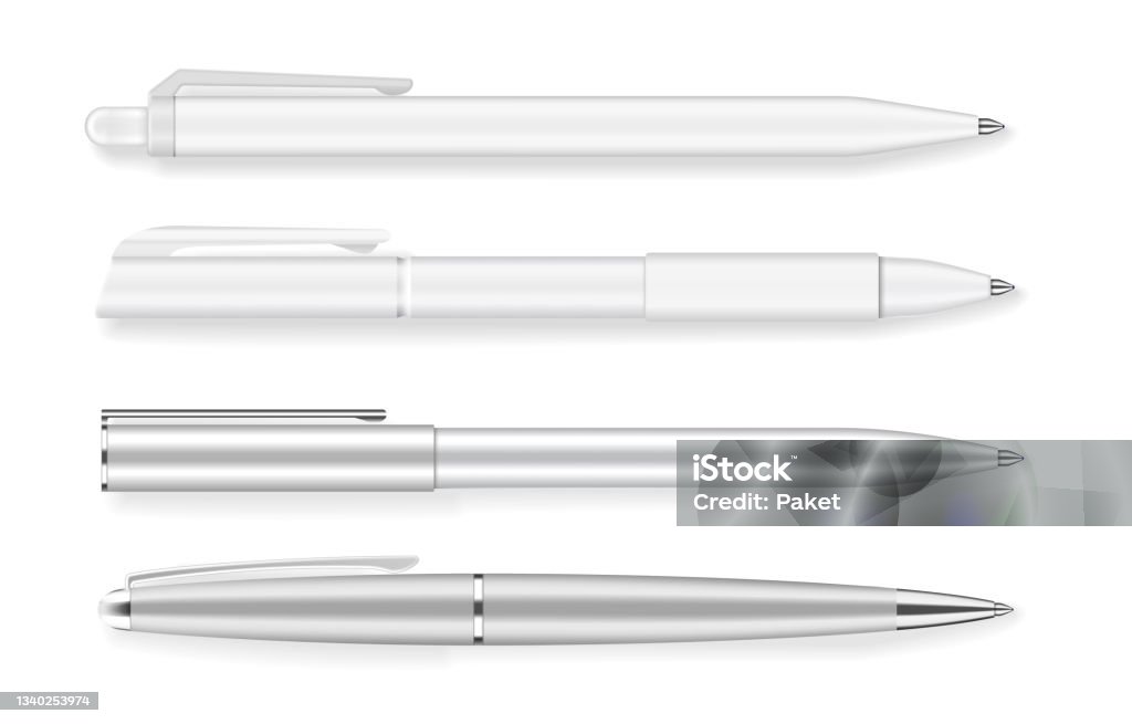 Set Of Four Realistic Writing Pens Vector Illustration Stock Illustration -  Download Image Now - iStock