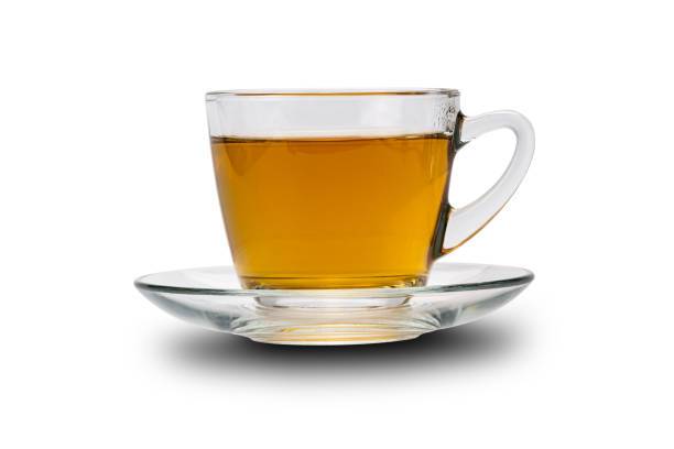 istock Side view transparent cup of hot tea isolated on white background. 1340254051