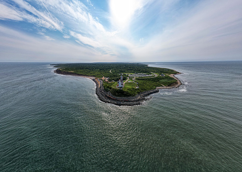 Aerial view of the Montauk lighthouse from the ocean