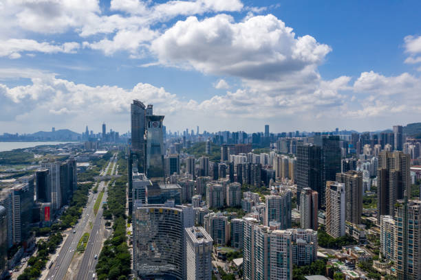 istock High Angle panoramic shot of modern city 1340257163