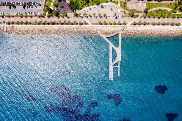 Overhead view of beach promenade in Limassol Overhead view of beach promenade in Limassol limassol marina stock pictures, royalty-free photos & images