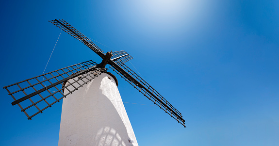 Campo de Criptana, Toledo, Castilla-La Mancha, Spain, August 9, 2018. The windmills of Campo de Criptana are located in the so-called \