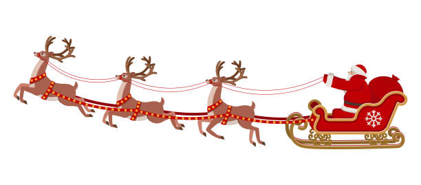 istock Santa Claus riding in a sleigh pulled by reindeer.  Christmas vector illustration. 1340260820