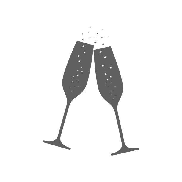 Champagne glasses Clink glasses champagne graphic icon. Two champagne glasses sign isolated on white background. Vector illustration wine and oenology graphic stock illustrations
