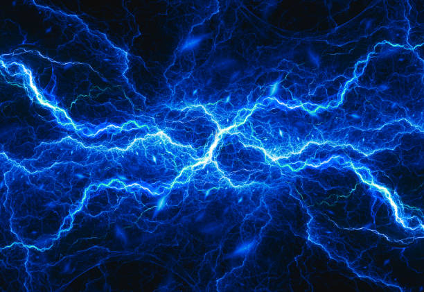 istock Blue lightning and plasma background, abstract energy and electrical background 1340263736