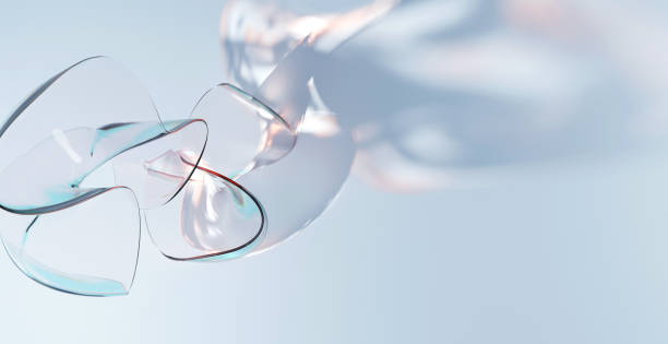 istock Abstract figure dispersion or crystal glass twisted shape, falling in water surface. Holographic transparent 3d object in curve wavy forms, caustic effect, iridescent reflection sunlight underwater 1340266371