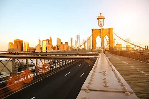 New York City Brooklyn Bridge Manhattan downtown morning sunrise