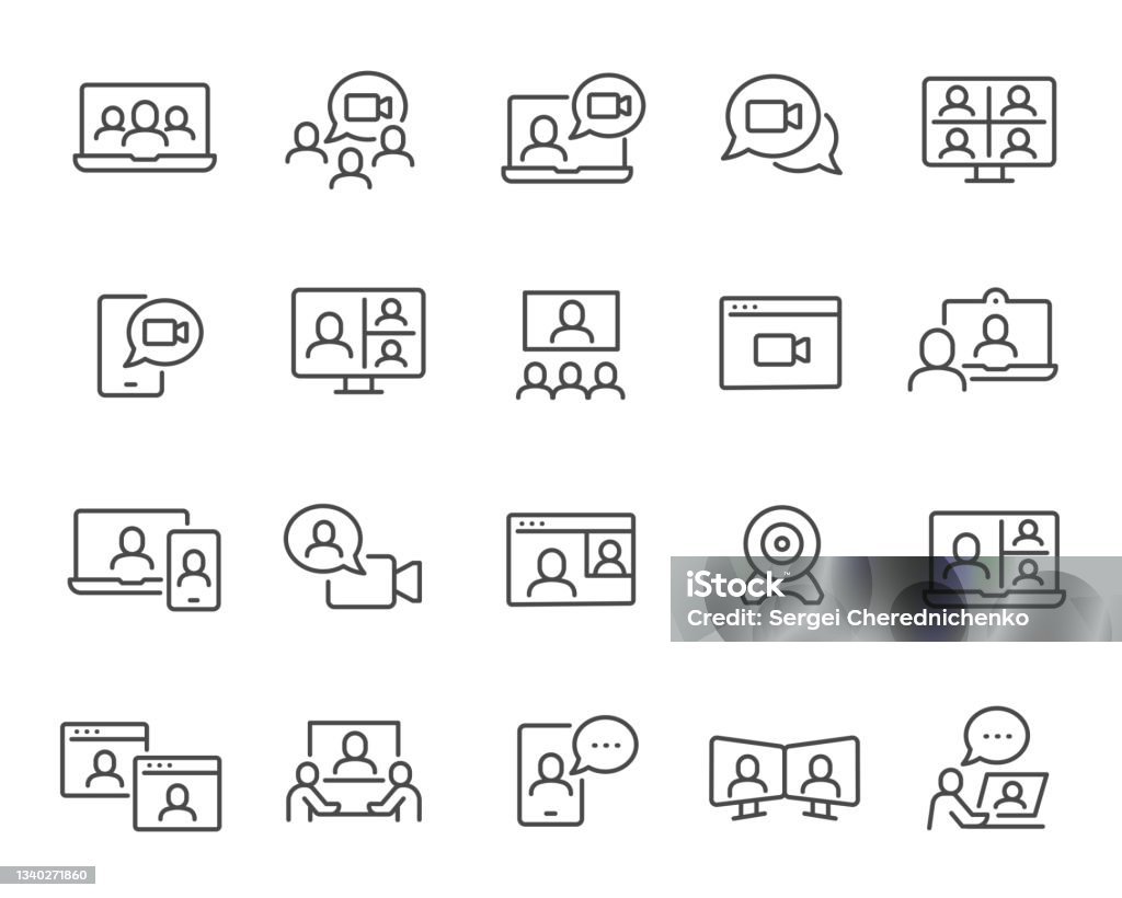 Video Conference Icons Set - 免版稅圖示圖庫向量圖形