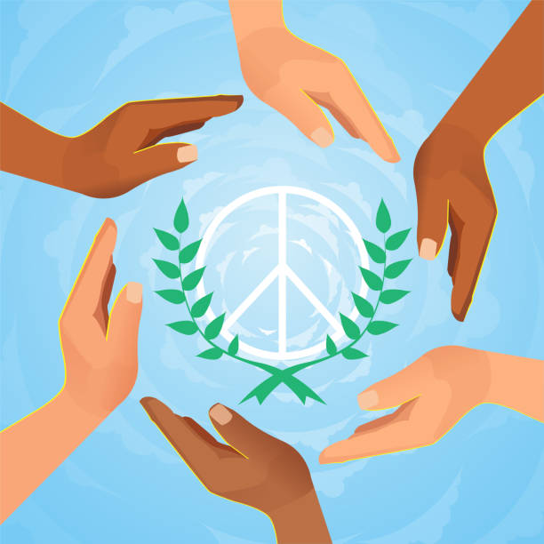 ilustrações de stock, clip art, desenhos animados e ícones de international peace day,  world peace day - earth globe human hand symbols of peace