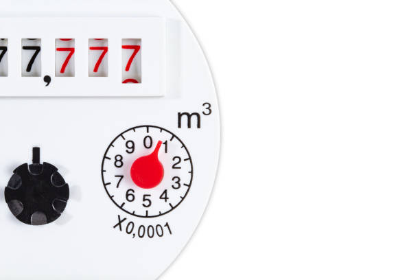 istock Water meter panel with numbers 7777, concept of accounting or utility costs, copy space. 1340282103