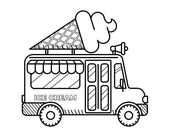 ilustrações de stock, clip art, desenhos animados e ícones de ice cream van coloring page for kids - truck moving van white backgrounds