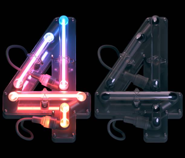 istock Ultra neon font. Turn off and on. Number 4. 1340287670