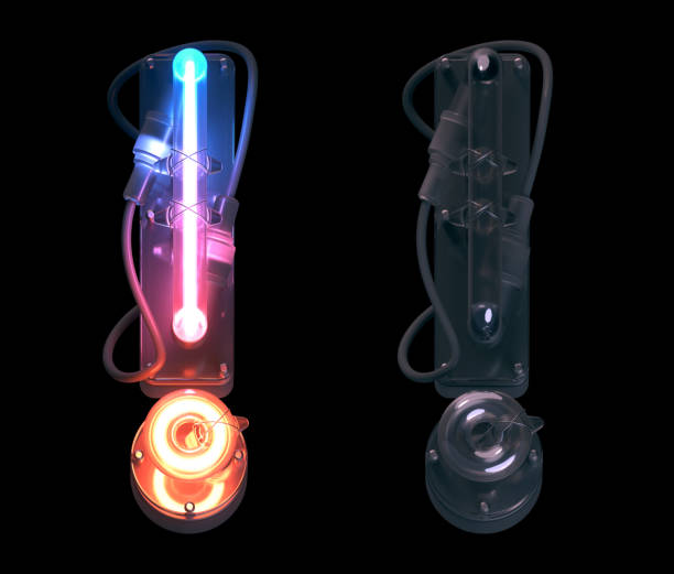 istock Ultra neon font. Turn off and on. Exclamation symbol. 1340287757