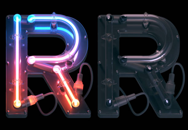 istock Ultra neon font. Turn off and on. Letter R. 1340288028