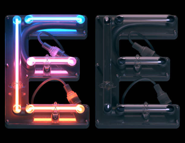 istock Ultra neon font. Turn off and on. Letter E. 1340288725
