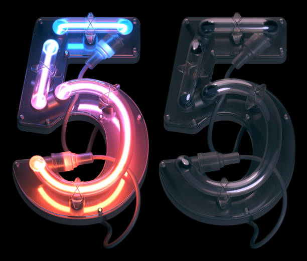 istock Ultra neon font. Turn off and on. Number 5. 1340288838